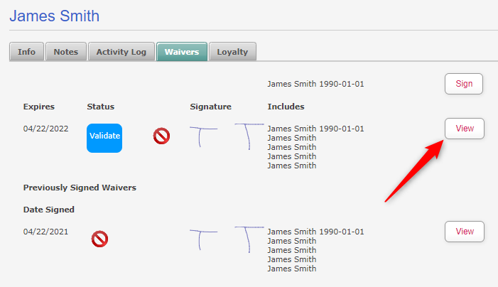 Customer Signed Waivers-View