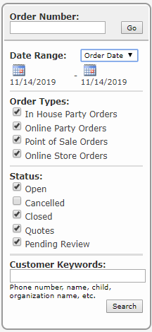 Order Search Filters